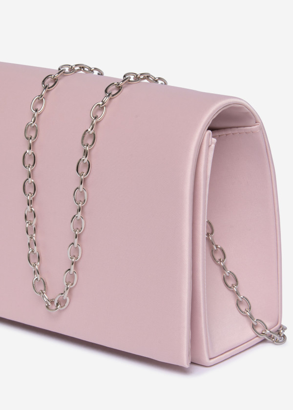 Elegant Nude Satin Clutch with Silver Chain 2
