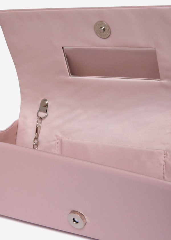 Elegant Nude Satin Clutch with Silver Chain 3