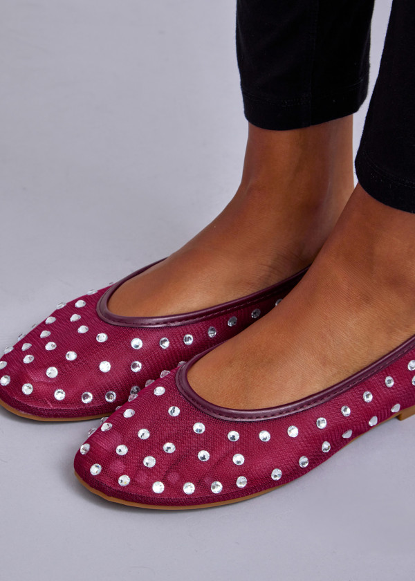 Burgundy Rhinestone Ballet Flats 1