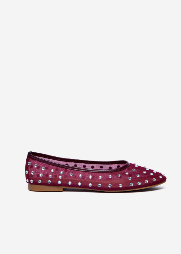 Burgundy Rhinestone Ballet Flats 3