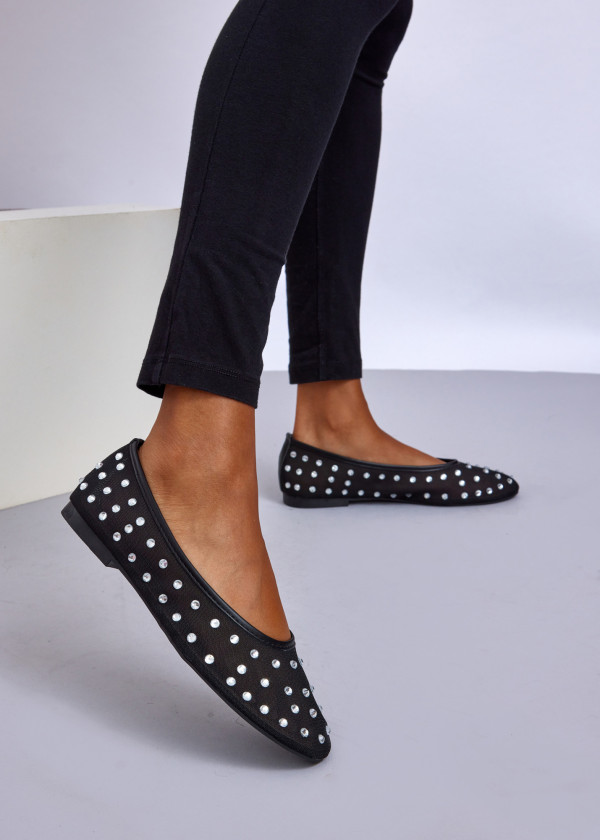 Black Rhinestone Ballet Flats 4