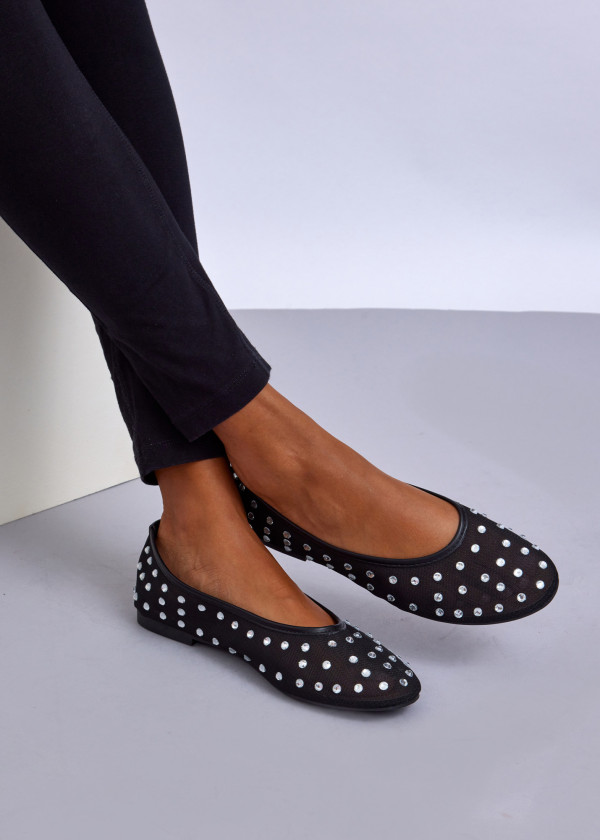 Black Rhinestone Ballet Flats 1