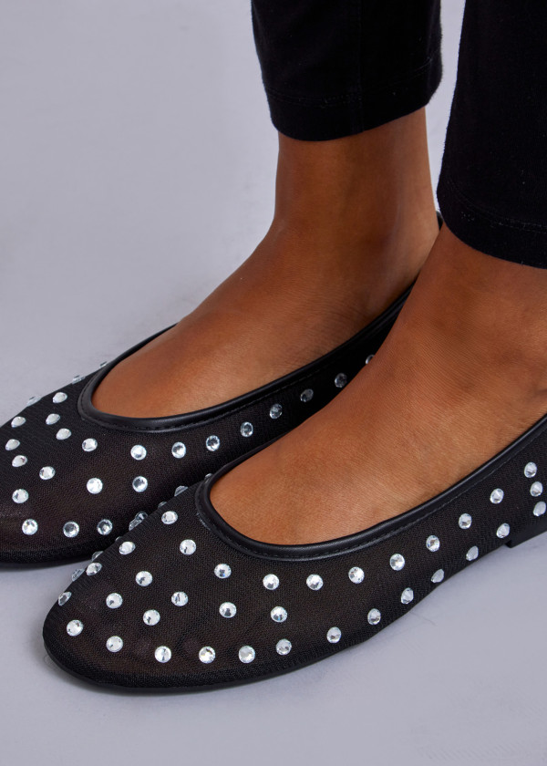 Black Rhinestone Ballet Flats 2
