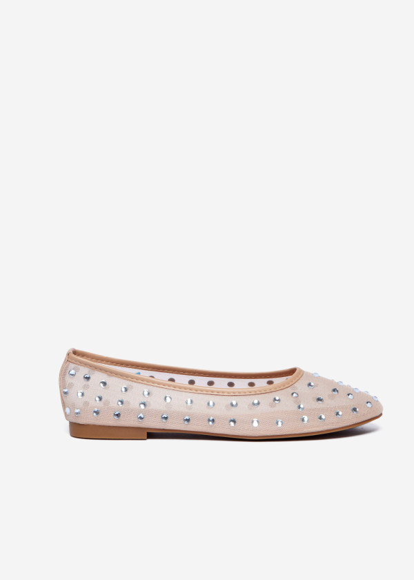 Beige Rhinestone Ballet Flats 3