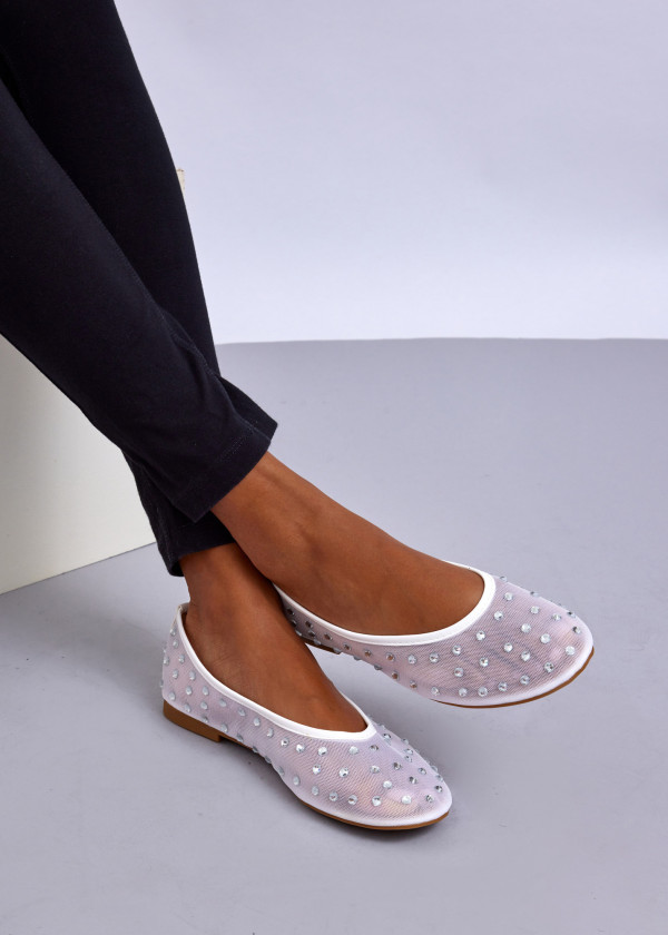 White Rhinestone Ballet Flats 1