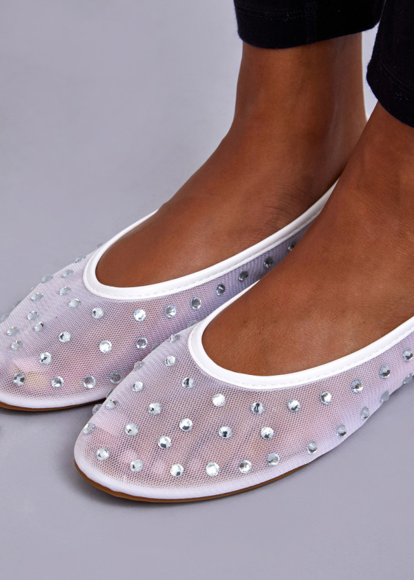 White Rhinestone Ballet Flats 2
