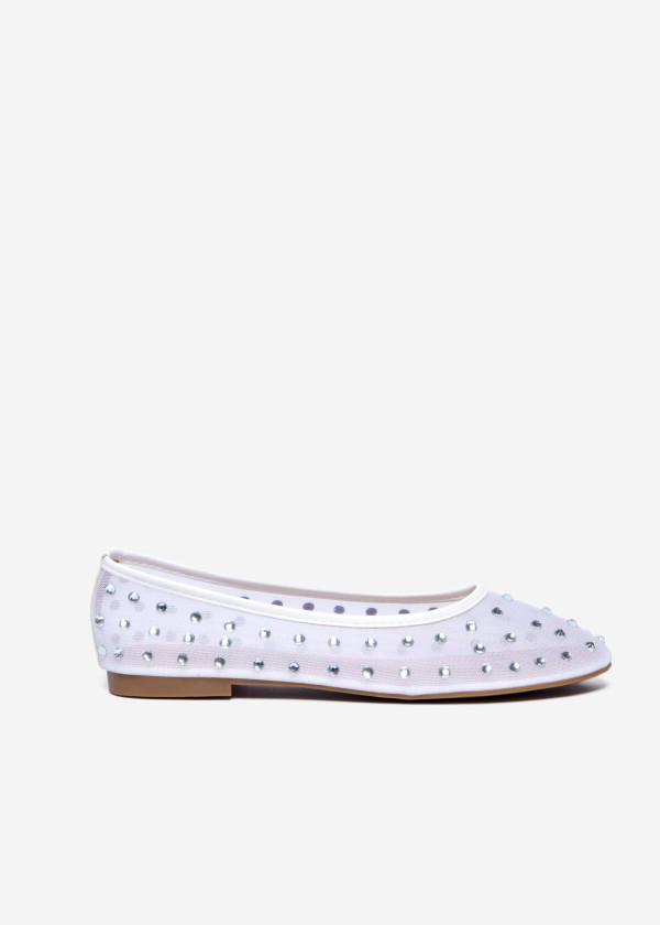 White Rhinestone Ballet Flats 3