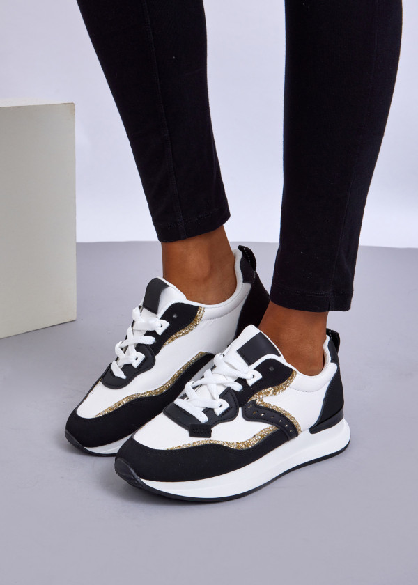 Black & White Chunky Glitter Sneakers