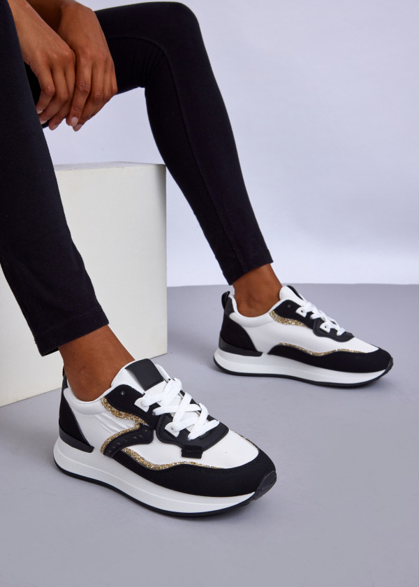 Black & White Chunky Glitter Sneakers 1
