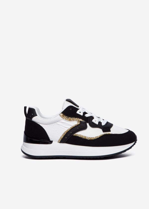 Black & White Chunky Glitter Sneakers 3