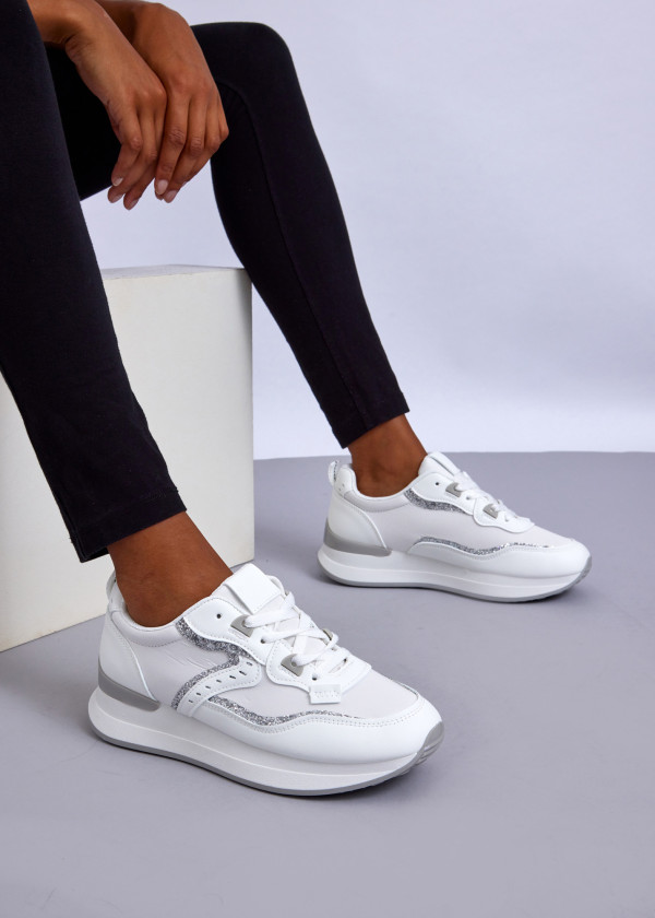 White Glitter Chunky Sneakers 1