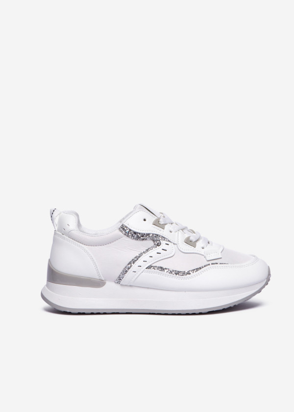 White Glitter Chunky Sneakers 3