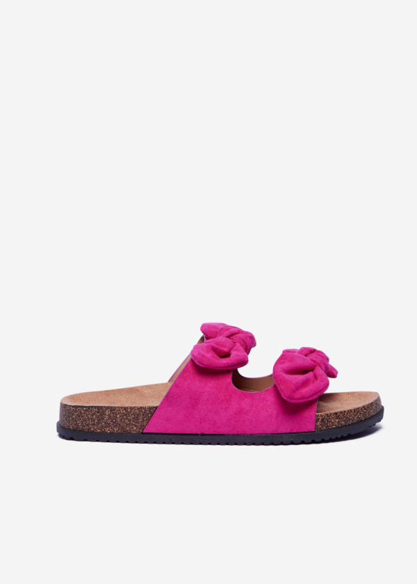 Fuchsia Bow Slide Sandals 3