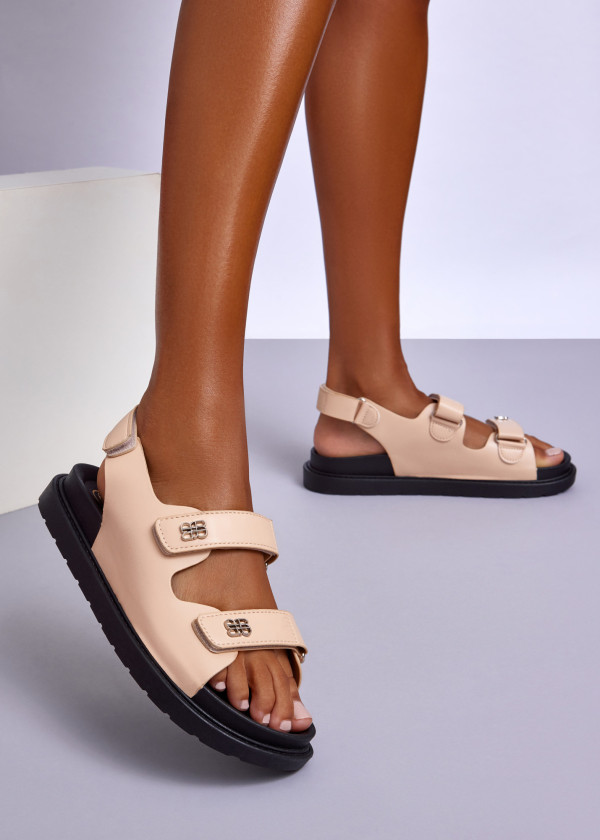 Beige Chunky Strap Sandals