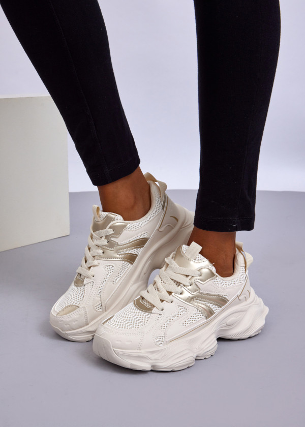 Beige/Gold Chunky Sneakers