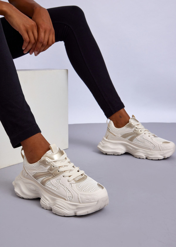 Beige/Gold Chunky Sneakers 1