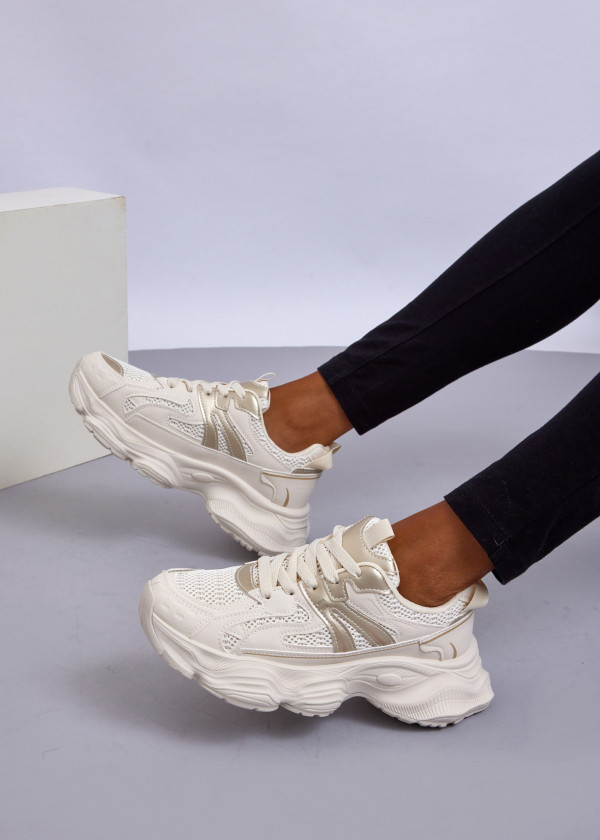 Beige/Gold Chunky Sneakers 2