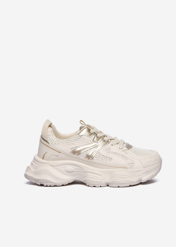 Beige/Gold Chunky Sneakers 3