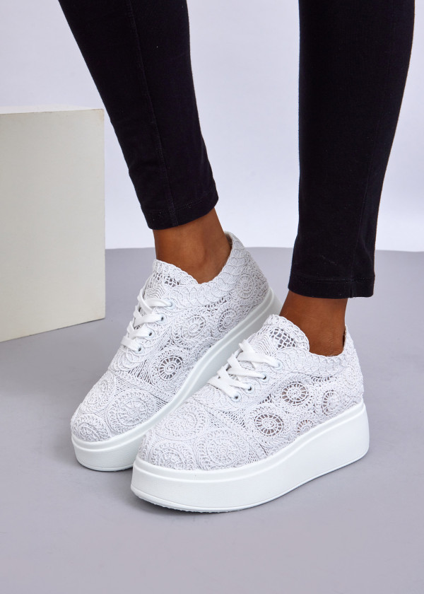 White Lace Platform Sneakers
