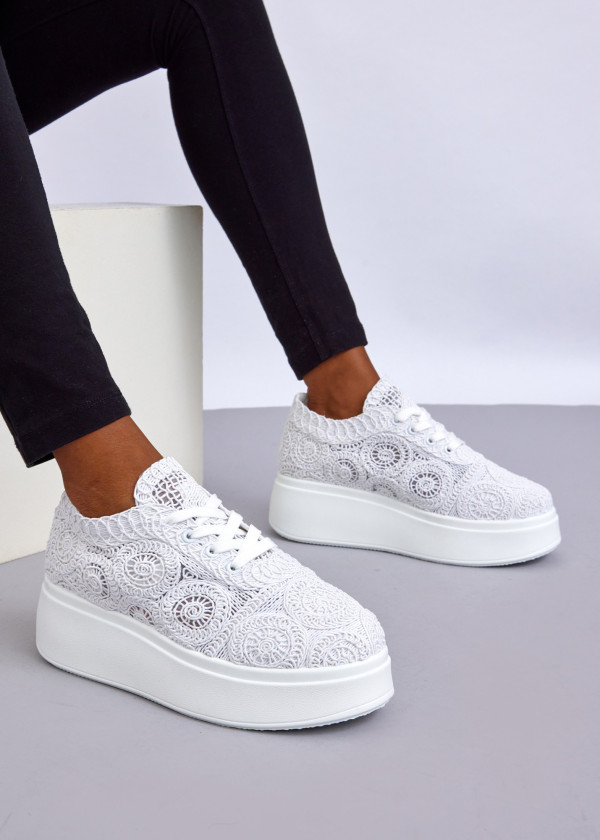 White Lace Platform Sneakers 1
