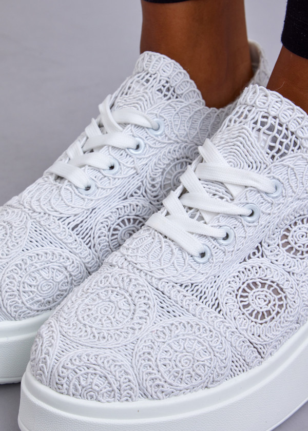 White Lace Platform Sneakers 2