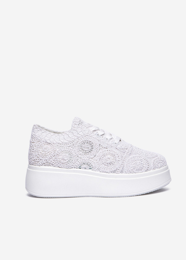 White Lace Platform Sneakers 3