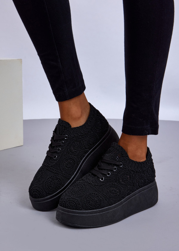 Black Lace Platform Sneakers 1