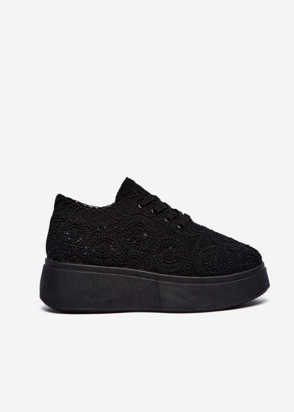 Black Lace Platform Sneakers 3