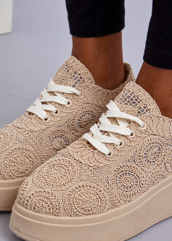 Beige Lace Platform Sneakers 2