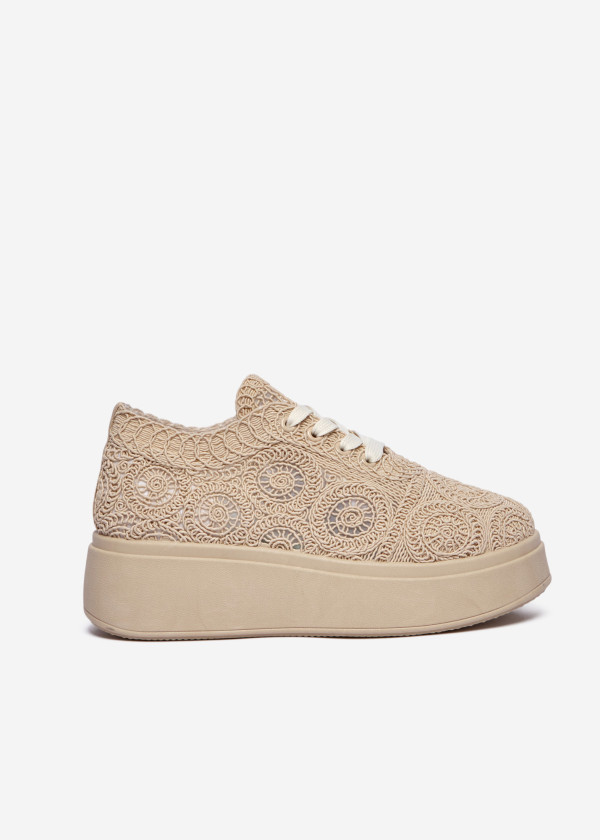 Beige Lace Platform Sneakers 3