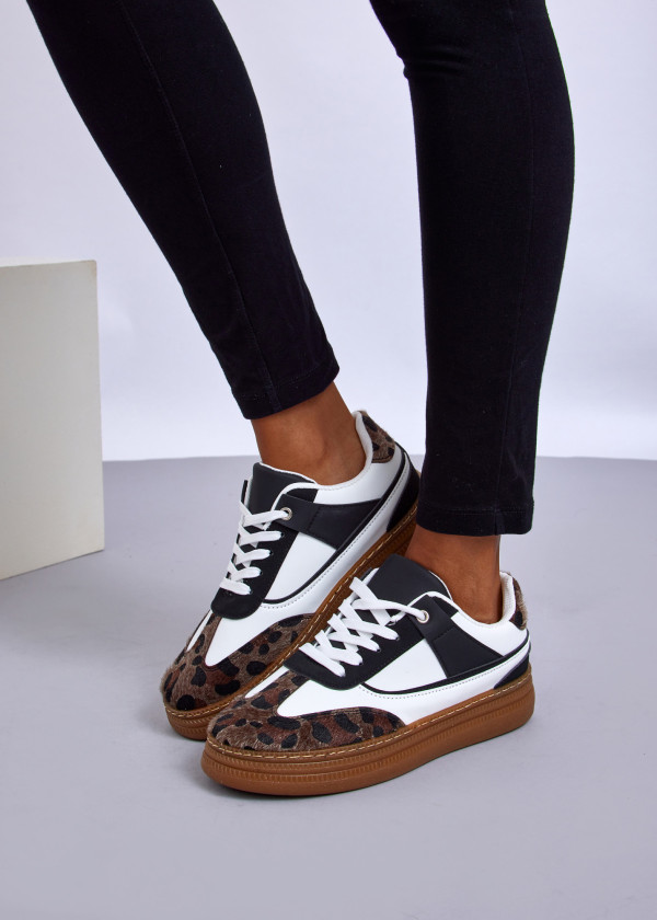 Black/White Trainers with Gum Sole