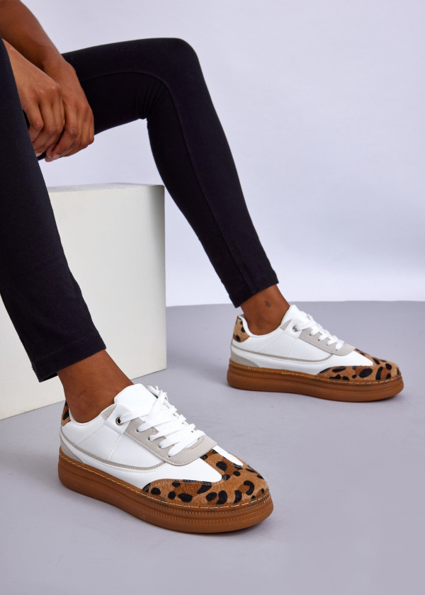 White/Beige Leopard Print Sneakers 1