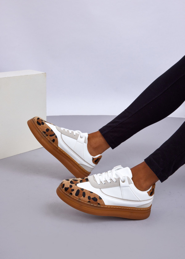 White/Beige Leopard Print Sneakers 2