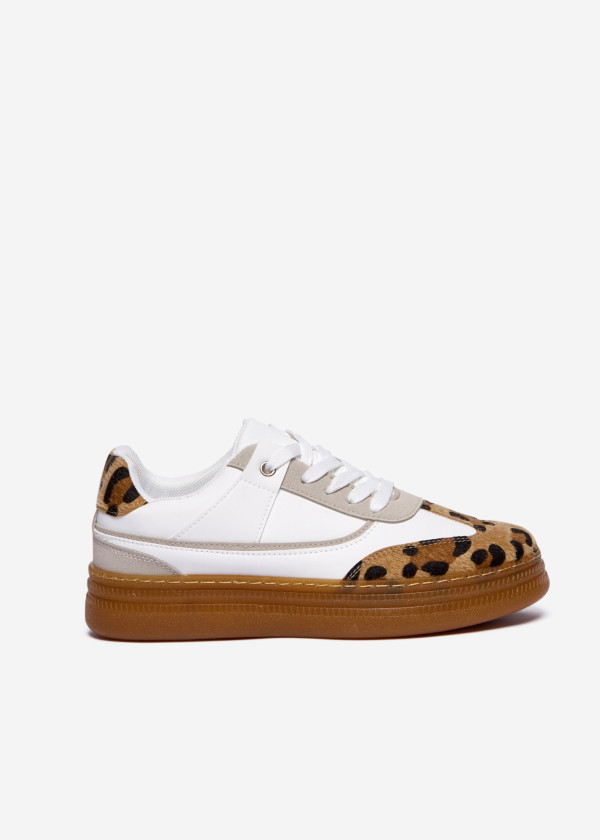White/Beige Leopard Print Sneakers 3