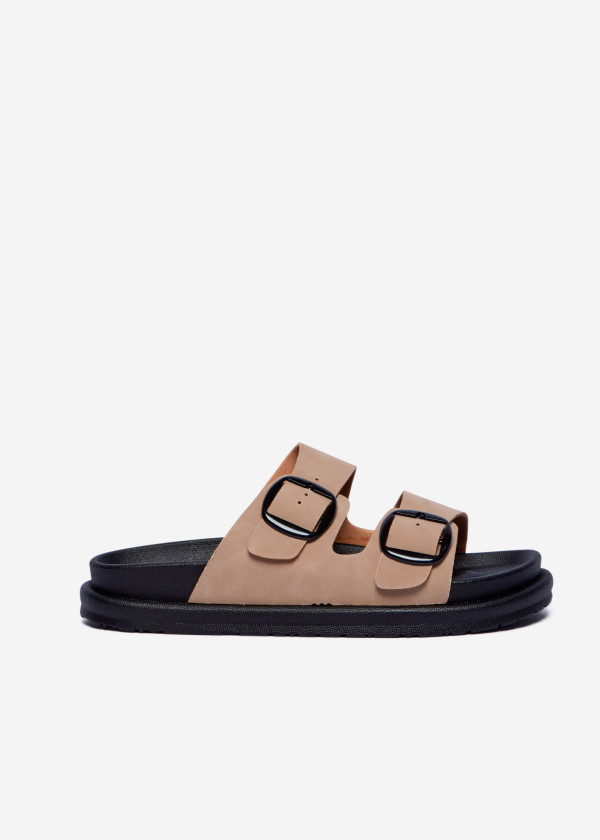 Khaki Double Strap Sliders 3