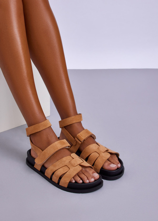 Tan Ankle Strap Gladiator Sandals 1