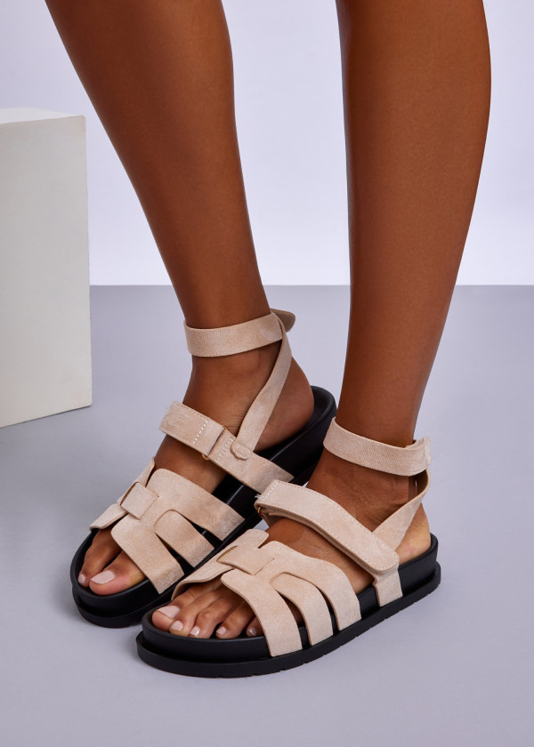 Beige Ankle Strap Gladiator Sandals