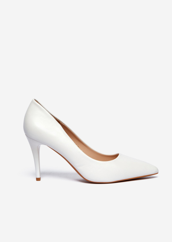 White Classic Pointed Toe Court Heels 3
