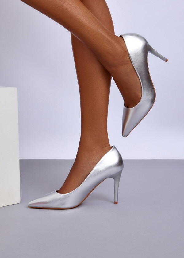Silver Classic Pointed Toe Court Heels 1