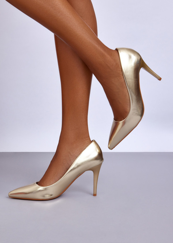 Gold Classic Pointed Toe Court Heels 1