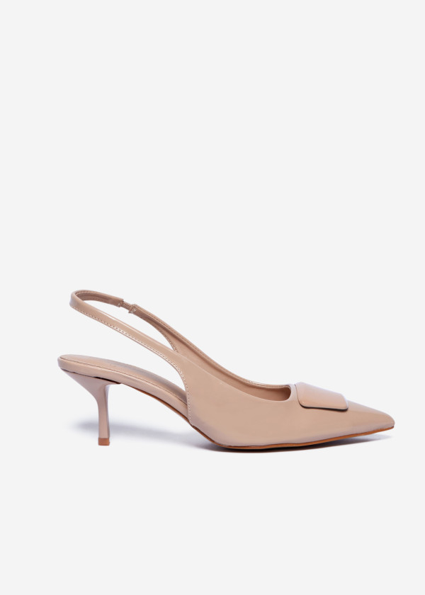 Beige Slingback Kitten Heels 2