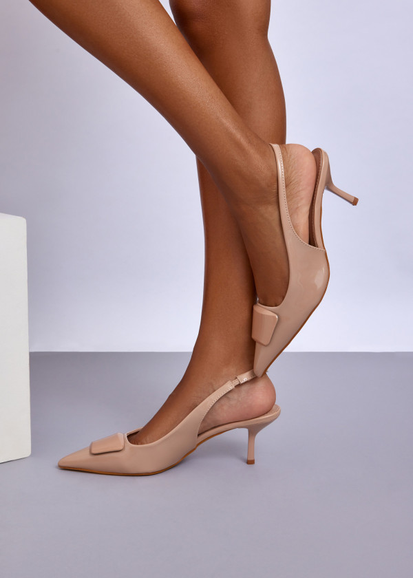 Beige Slingback Kitten Heels 3