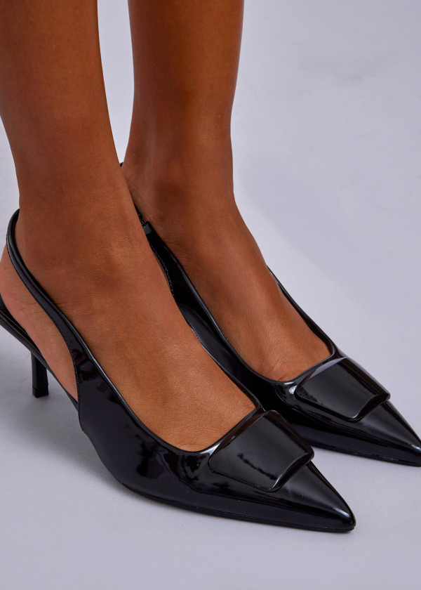 Black Patent Slingback Kitten Heels 2