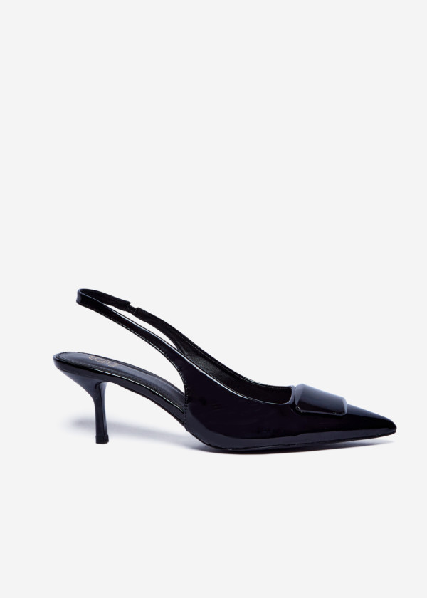 Black Patent Slingback Kitten Heels 3