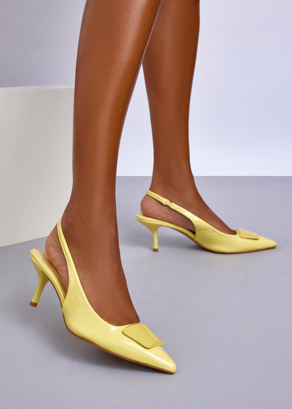 Yellow Patent Slingback Kitten Heels