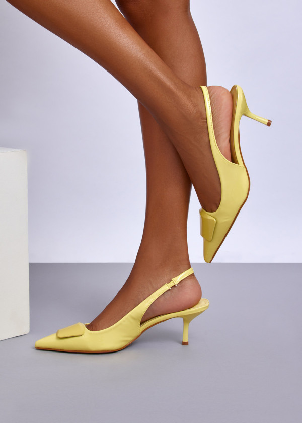 Yellow Patent Slingback Kitten Heels 1