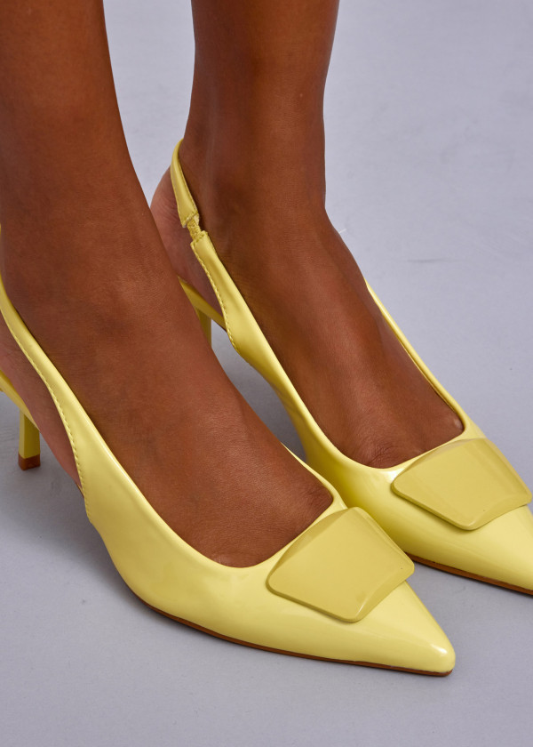 Yellow Patent Slingback Kitten Heels 2