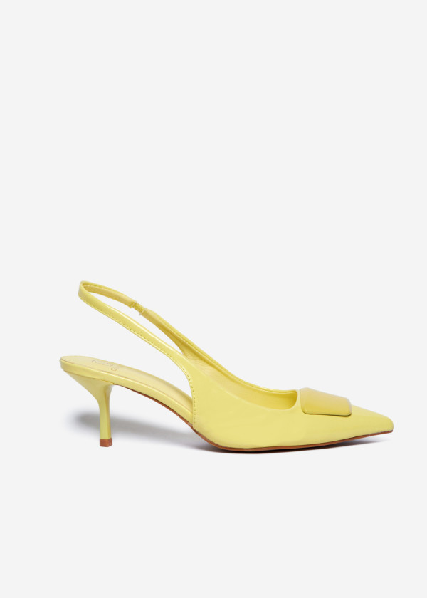 Yellow Patent Slingback Kitten Heels 3