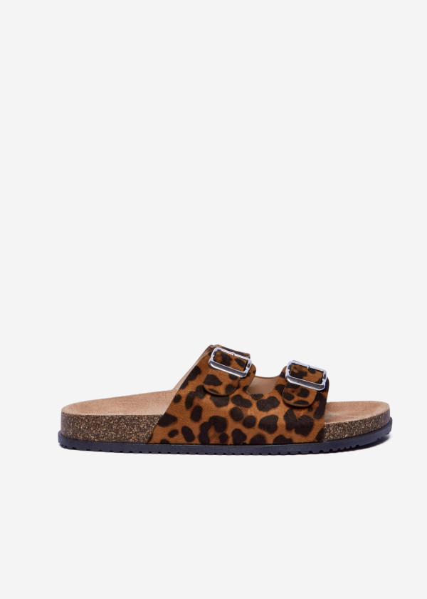 Leopard Print Double Buckle Flat Sandals 3
