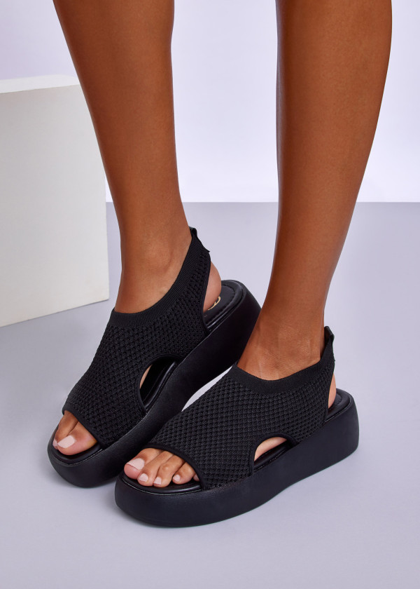 Black Stretch Knit Platform Sandals